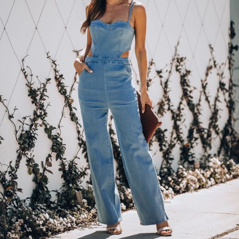 VICI Vitamin Sea Pocketed Denim Cutout Jumpsuit